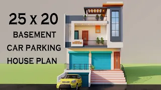 Basement Car Parking House Plan,3D 25x20 Dukan Or Makan Ka Naksha,New House Elevation