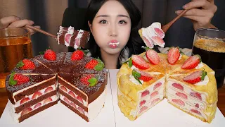 딸기 폭탄 디저트🍓 딸기 초콜릿 케이크 & 딸기 크레이프 케이크 ASMR Mukbang KoreanㅣDessert Strawberry Chocolate Cake