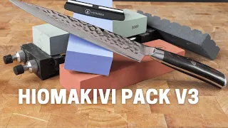 Hiomakivi Pack V3. Uudistetun paketin läpikäynti ja Pegasus veitsen teroitus.