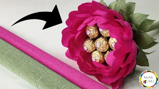 PIĘKNY DUŻY KWIAT Z KREPINY I SŁODYCZY   🌷🍬 🌹🍬   JAK ZROBIĆ SŁODKI KWIAT  🌹🍬 DIY