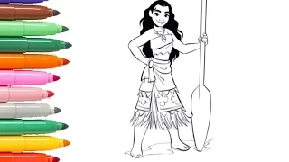 Disney Princess Moana Coloring Page for Kids Toddlers Children Learn Colors