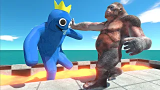 Rainbow Friends Blue vs Mutant Primates on Lava Tank - Animal Revolt Battle Simulator