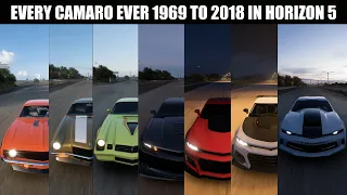 Every Camaro Ever From 1969 To 2018 In Forza Horizon 5 - Top Speed Interior Sound & HP Comparison