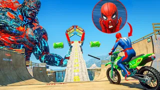 TEAM SPIDERMAN Challenge MONSTER RAMP | All Superheroes Dirt МОТОЦИКЛЫ RACING Sea Ramp # 104