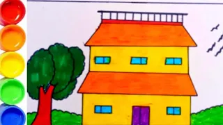 House and tree drawing|House drawing|home drawing|Easy house drawing step by step for kids|drawing