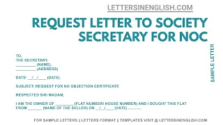 Request Letter to Society Secretary for NOC  – Sample Letter for No Objection from Society