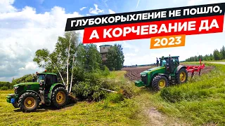 А берёзовые корни мне уже не по зубам... Работа корчевателя "Крокодил" за John Deere-6170М.