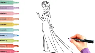 Elsa Drawing And Painting and Colouring | Frozen Drawing Easy 👰🏻‍♀️💫