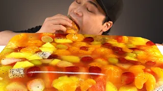 Fruit jelly mukbang with various fruits like strawberry, orange, and pineapple Rea soundASMR social 