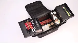 NFI essentials Large Makeup Case, Professional Beauty Train Case Bag, Leather Vanity Travel