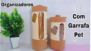 DIY- IDEIAS FÁCEIS DE PORTA MANTIMENTOS ❣️FEITO COM GARRAFAS PET PARA DECORAR SUA CASA