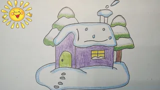 Як намалювати простий малюнок для дітей/ЗИМОВИЙ БУДИНОК/Easy drawing for kids/WINTER HOUSE