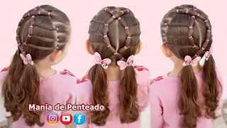 Penteado Infantil com Ligas e Maria Chiquinha | Two Ponytails Hairstyle with elastics for girls🎀