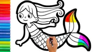 Beautiful Mermaid Drawing  & Painting and Colouring for kids 👧| How to draw Mermaid easy🧜‍♀️🧜🧜‍♂️