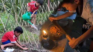 Ep.2- Growing vegetables, cooking eel porridge for dinner, living alone for the poor boy