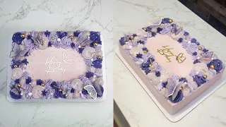 New Cake Trend! PIPED BUTTERFLY SLAB (SHEET) CAKE | Tips on How to Fill and Frost a Slab(Sheet) Cake
