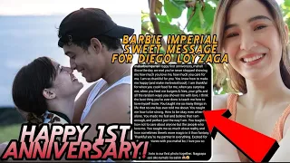 HAPPY 1ST ANNIVERSARY BARBIE IMPERIAL AND DIEGO LOYZAGA. BARBIE IMPERIAL SWEET MESSAGE FOR DIEGO.