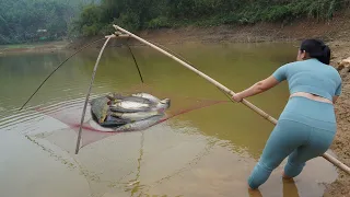 nique Fishing - Using pumps, pumping water outside the natural lake, Harvesting a lot of big fish