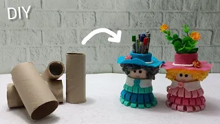 Look What I Made with Yarn And Toilet paper rolls!Recycling ideas😍DIY Pencli Holder✏️