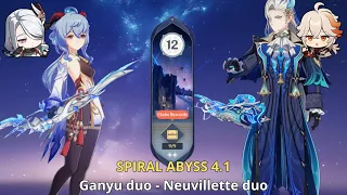 C1 Ganyu duo - C0 Neuvillette duo Genshin Impact Abyss 4.1 - floor 12 9 Stars