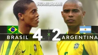 Brasil 4 x 2 Argentina - SHOW DE RONALDINHO, RONALDO E RIVALDO | Melhores Momentos | 1999