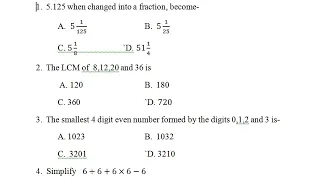 Jawahar Navodaya Vidyalaya Class 6th model paper   2021  Math Part 25   navodaya entrance Exam 2021