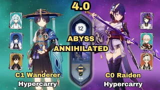 SPIRAL ABYSS 4.0: C1 Wanderer Hypercarry Team & C0 Raiden Hypercarry Team | Floor 12 - 9 Stars