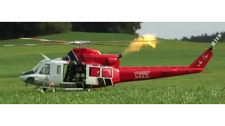 RC Helicopter Bell 412 Turbine Start up Jetcat PHT2 with Flames WITH FLAMES