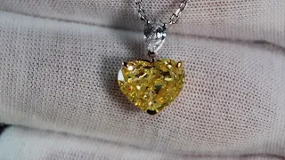3.0ct Yellow heart cut diamond pendant, Yellow Diamond Necklace, Yellow Diamond Pendant