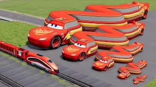 Big & Small Long Snake Lightning Mcqueen vs Trains | BeamNG.Drive