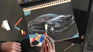 Mercedes SL Wide Body | Time lapse Drawing with Charcoal & Pastels