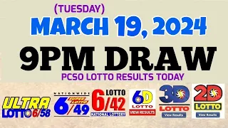 Lotto Result Today 9pm draw March 19, 2024 6/58 6/49 6/42 6D Swertres Ez2 PCSO#lotto