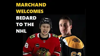 Brad Marchand Welcomes Connor Bedard To The NHL (and the Bench!)