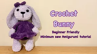 crochet Plush yarn bunny with a dress 💓 Pretty bunny/ Rabbit/ Minimum sew Plush amigurumi animals.