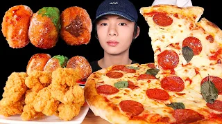 ASMR MOZZARELLA PEPPERONI PIZZA 🍕 + FRIED CHICKEN 🍗 + DONUTS 🍩 (Eating Sound) | MAR ASMR