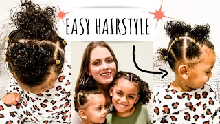 No-braid easy cute faux hawk hairstyle tutorial for curly hair mixed toddler