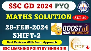 SSC GD 2024 MATHS (28 FEB, 2024 2nd shift) || SSC GD Maths Solution By Singh Sir || #gd