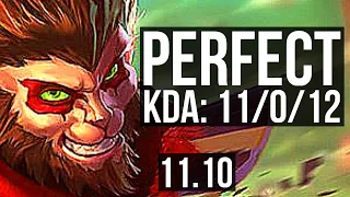 WUKONG vs QIYANA (TOP) | 11/0/12, Legendary, 900K mastery | EUW Diamond | v11.10