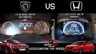 Acceleration Battle 200 km/h | Peugeot 508 Hdi 130 Vs Honda Civic I-VTEC 126 | TOP SPEED