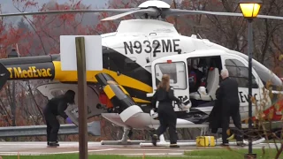 Air Ambulance EC-135 STAT Medevac Medical Helicopter. Full Sound Engine Start and Take Off.