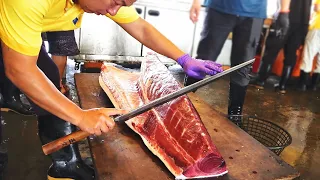 Giant Bluefin Tuna Cutting for Sashimi and Sushi - Taiwan street food