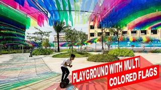 Playground For kids Family fun in vietnam With Multi colored Flags