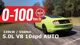 2020 Ford Mustang GT 0-100km/h & engine sound