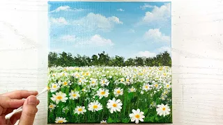 Daisy Flower Garden  / Easy Spring Painting for Beginners / Easy Flower Field Acrylic Painting