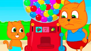 Cats Family in English - Gumball Machine Puzzle Cartoon for Kids