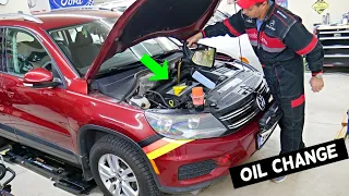 HOW TO CHANGE ENGINE OIL AND FILTER ON VW TIGUAN 2008 2009 2010 2011 2012 2013 2014 2015 2016