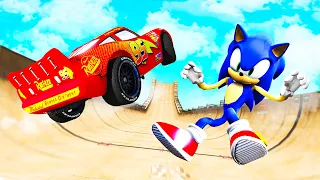 GTA 5 Sonic vs Lightning McQueen vs Longest Ramp Epic Jumps/Fails (Crazy Super Sonic Jumps)