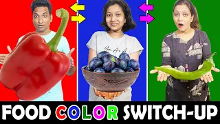 EATING One COLOR Food SWITCH UP Challenge | Cute Sisters