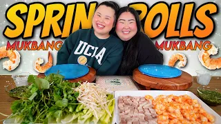 Giant Shrimp Spring Rolls + Pork Belly Mukbang Cooking + Eating Show! (Sharing All Our Secrets)