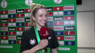 Interview mit VFL Wolfsburg Spielerin Kathy Hendrich nach das gewonnen DFB Frauen Pokal Finale 2024